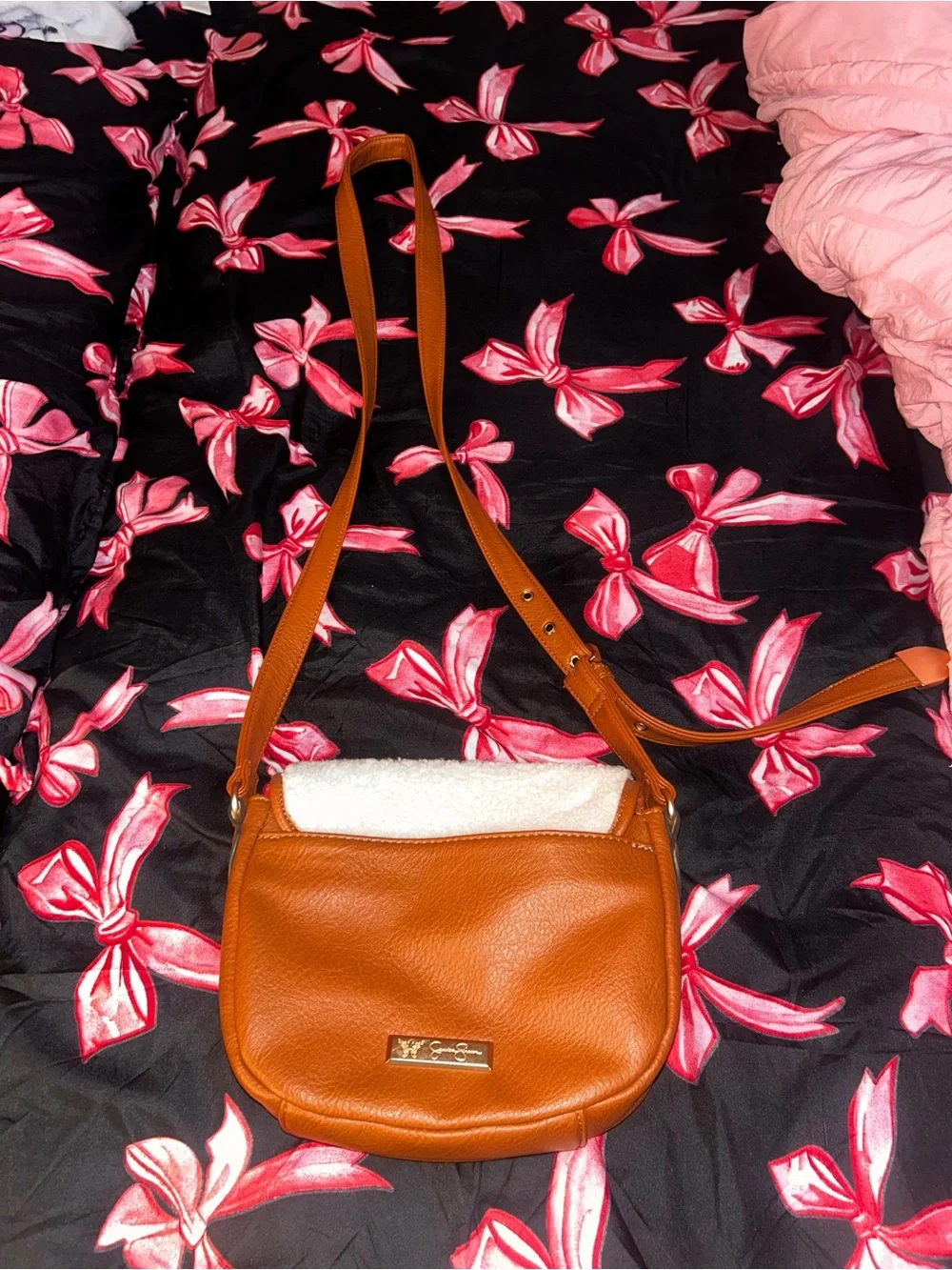 Jessica Simpson White and Tan Saddle Crossbody Bag